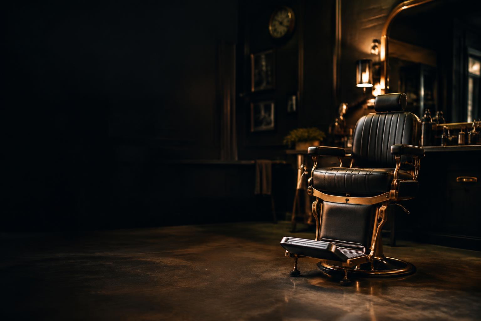 Empty vintage barber chair in a dark shop